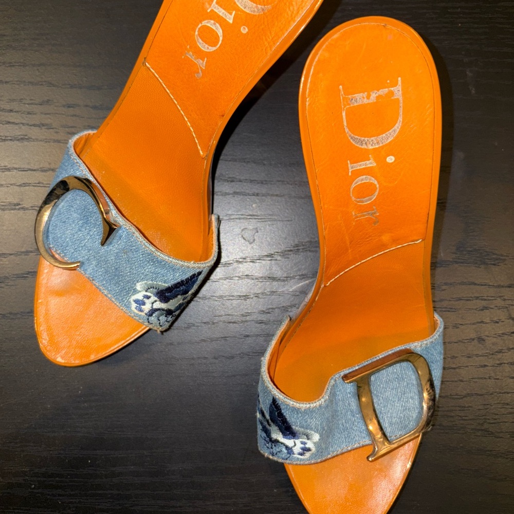 Dior Denim Butterfly Mule Heels